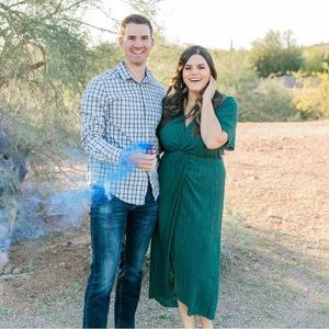 Dark green dress! Perfect for wedding guest dress or gender reveal dress!